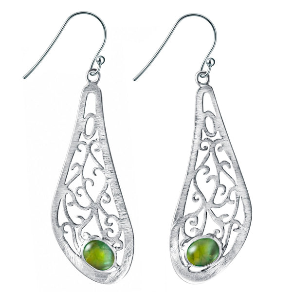 Statement Brushed 925 Sterling Silver Filigree Design & Natural Peridot Gemstone Earrings. - Franki Baker Jewellery