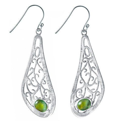Statement Brushed 925 Sterling Silver Filigree Design & Natural Peridot Gemstone Earrings. - Franki Baker Jewellery