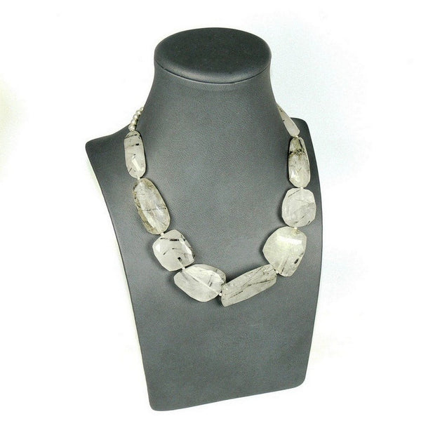 Statement Faceted Black and White Rutile Quartz Necklace - Franki Baker Jewellery