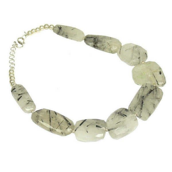 Statement Faceted Black and White Rutile Quartz Necklace - Franki Baker Jewellery