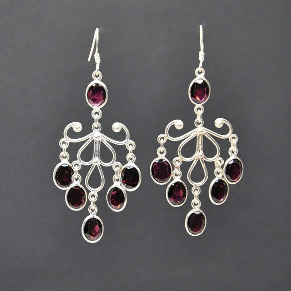 Statement Garnet and Sterling Silver Chandelier Drop Earrings - Franki Baker Jewellery