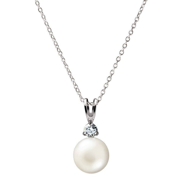 Statement White Pearl & 925 Sterling Silver Pendant Necklace with Cubic Zirconia Detail - Franki Baker Jewellery