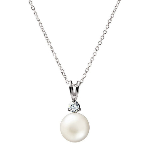 Statement White Pearl & 925 Sterling Silver Pendant Necklace with Cubic Zirconia Detail - Franki Baker Jewellery