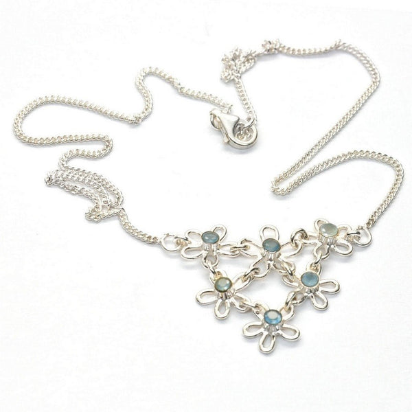 Sterling Silver and Aqua Chalcedony Daisy Flower Necklace - Franki Baker Jewellery