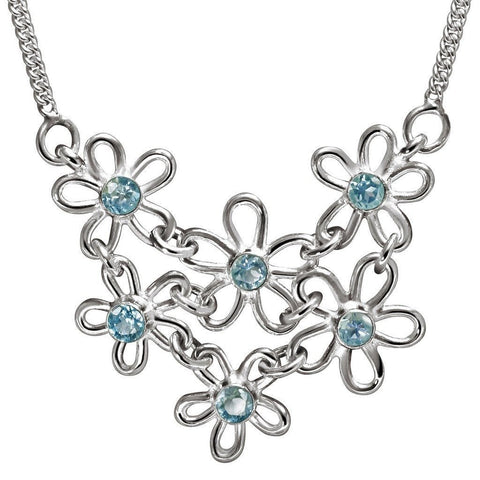 Sterling Silver and Aquamarine Coloured CZ Daisy Flower Necklace - Franki Baker Jewellery
