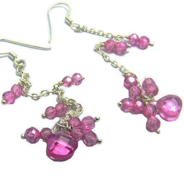 Sterling Silver and Faceted Pink Cubic Zirconia Crystal Drop Earrings - Franki Baker Jewellery