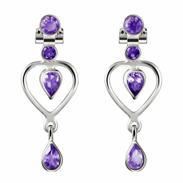 Sterling Silver and Heart Shaped Amethyst Drop Earrings - Franki Baker Jewellery