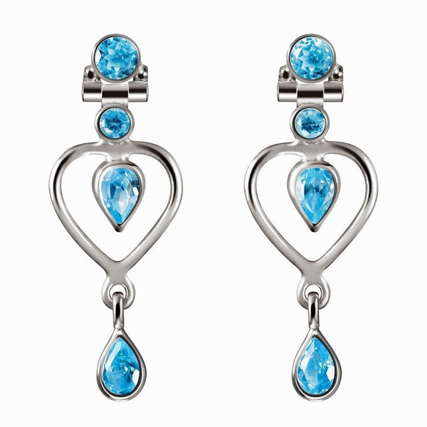 Sterling Silver and Heart Shaped Blue Cubic Zirconia Drop Earrings - Franki Baker Jewellery