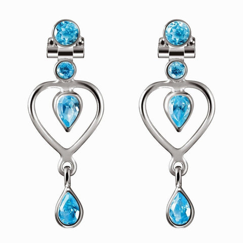 Sterling Silver and Heart Shaped Blue Cubic Zirconia Drop Earrings - Franki Baker Jewellery