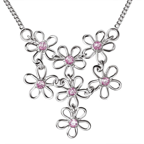 Sterling Silver and Pink Simulated Diamond CZ Daisy Flower Necklace - Franki Baker Jewellery