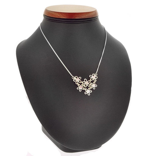Sterling Silver and Pink Simulated Diamond CZ Daisy Flower Necklace - Franki Baker Jewellery