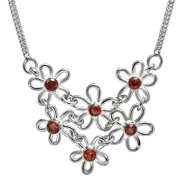 Sterling Silver and Red Garnet Daisy Flower Necklace - Franki Baker Jewellery