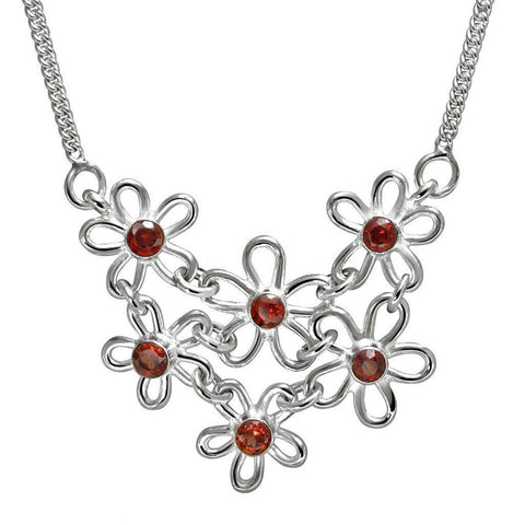 Sterling Silver and Red Garnet Daisy Flower Necklace - Franki Baker Jewellery