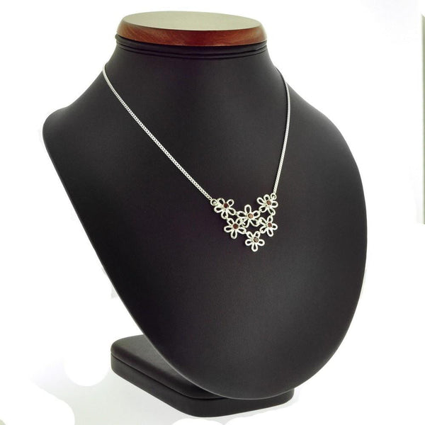 Sterling Silver and Red Garnet Daisy Flower Necklace - Franki Baker Jewellery