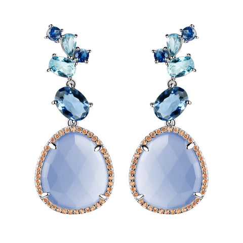 Sterling Silver Aquamarine, Sapphire & Aqua Chalcedony Nano Gem Drop Earrings. Length: 4cm