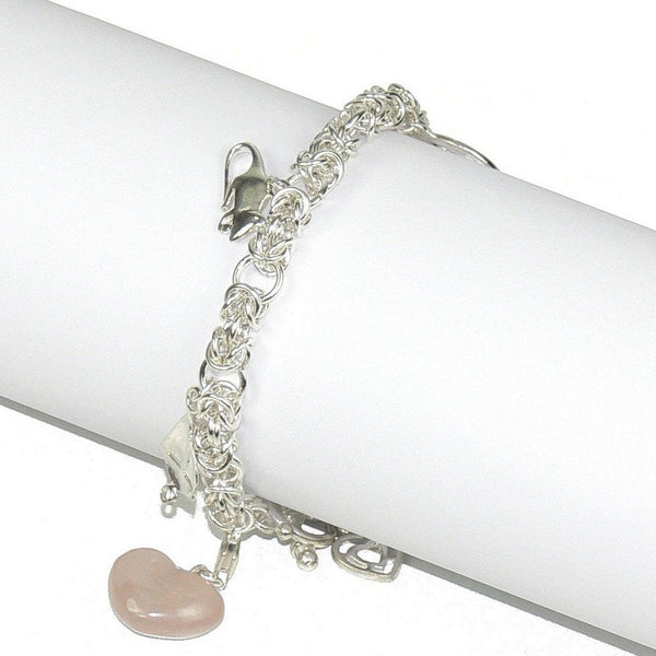 Sterling Silver Charm Bracelet with Rose Quartz Heart Charm - Franki Baker Jewellery