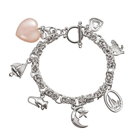 Sterling Silver Charm Bracelet with Rose Quartz Heart Charm - Franki Baker Jewellery