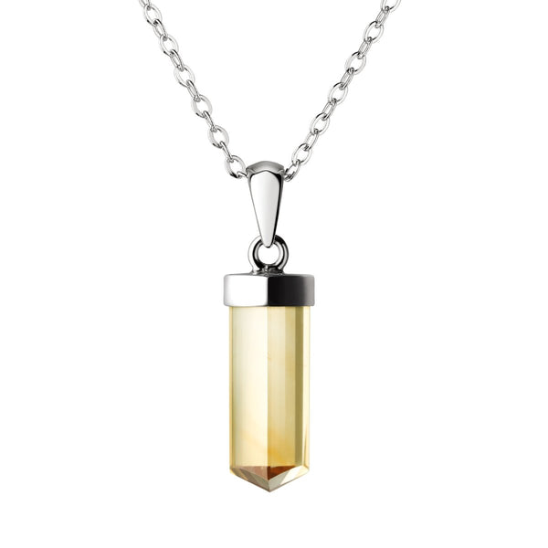 Sterling Silver Dainty Natural Citrine Tri Tube Pendant Necklace. Chain Length: 50cm