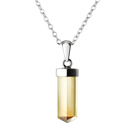 Sterling Silver Dainty Natural Citrine Tri Tube Pendant Necklace. Chain Length: 50cm