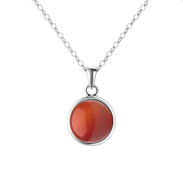 Sterling Silver Dainty Round Natural Carnelian Pendant Necklace Length: 50cm Pendant Size: 2cm