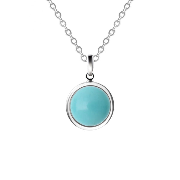 Sterling Silver Dainty Round Natural Turquoise Pendant Necklace Length: 50cm Pendant Size: 2cm