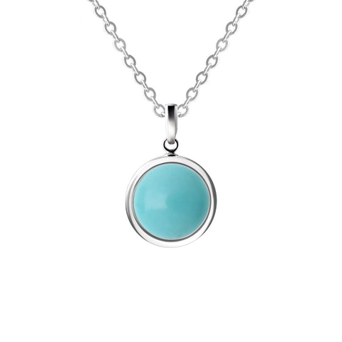 Sterling Silver Dainty Round Natural Turquoise Pendant Necklace Length: 50cm Pendant Size: 2cm
