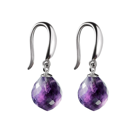 Sterling Silver Fine Facetted Purple Amethyst Gemstone Drop Dangle Earrings - Franki Baker Jewellery