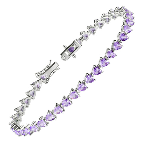 Sterling Silver & Heart Shaped Amethyst Tennis Bracelet, Length 19cm