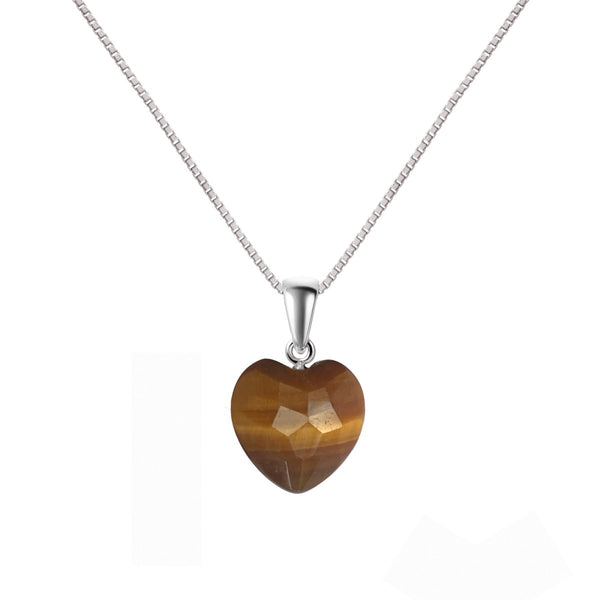 Sterling Silver Heart Tiger Eye Gemstone Dainty Pendant Necklace