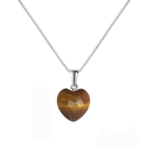 Sterling Silver Heart Tiger Eye Gemstone Dainty Pendant Necklace