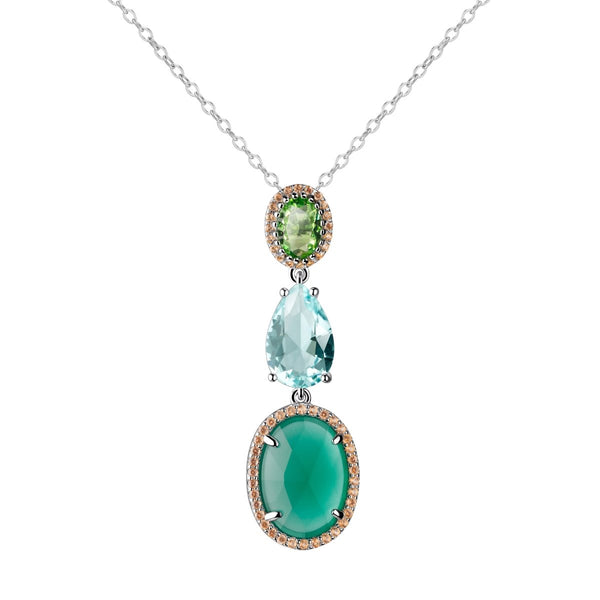 Sterling Silver Jade, Aquamarine, Peridot Nano Gem Earring & Pendant Necklace Set