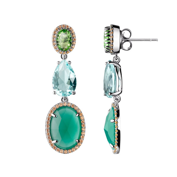 Sterling Silver Jade, Green Amethyst & Peridot Nano Gem Earrings. Length 4cm