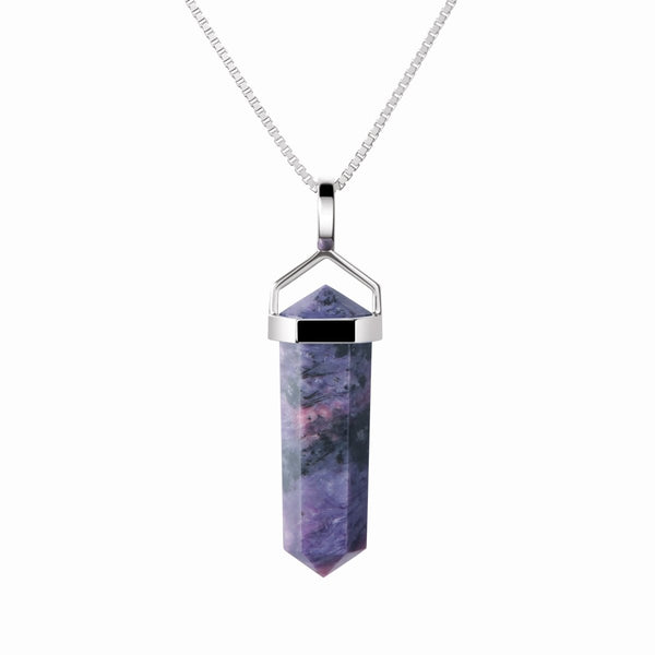 Sterling Silver Lilac Charoite Gemstone Double Point Pendant Necklace - Franki Baker Jewellery