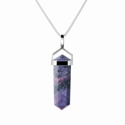 Sterling Silver Lilac Charoite Gemstone Double Point Pendant Necklace - Franki Baker Jewellery