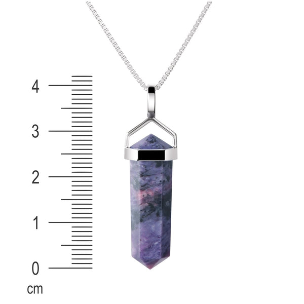 Sterling Silver Lilac Charoite Gemstone Double Point Pendant Necklace