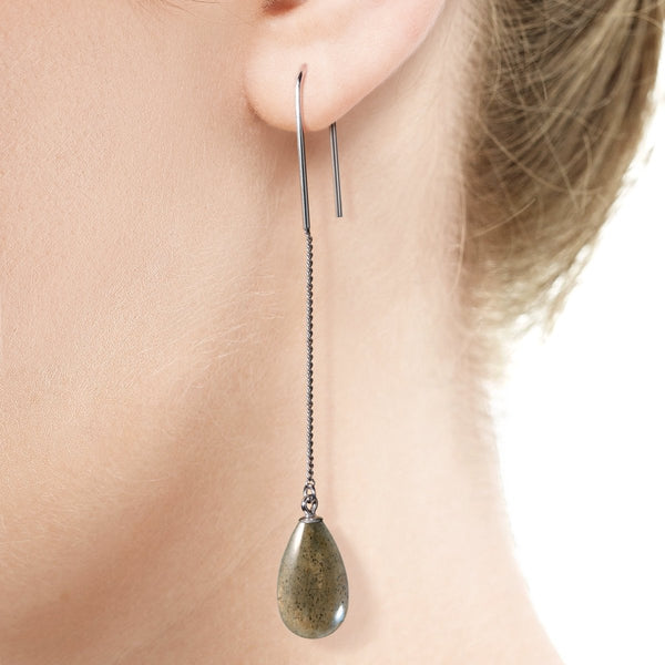 Sterling Silver Long Chain Drop Dangle Labradorite Earrings: 6.6cm - Franki Baker Jewellery
