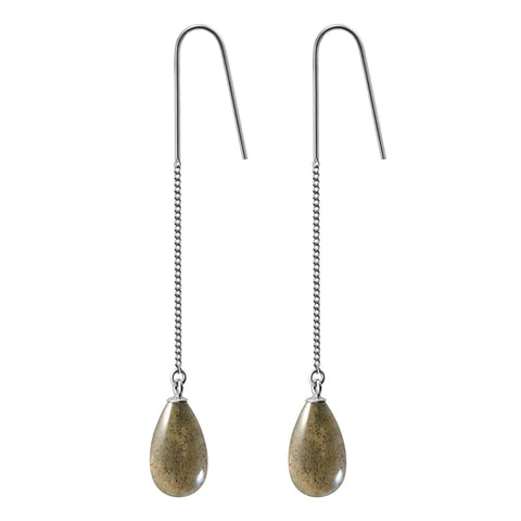 Sterling Silver Long Chain Drop Dangle Labradorite Earrings: 6.6cm - Franki Baker Jewellery