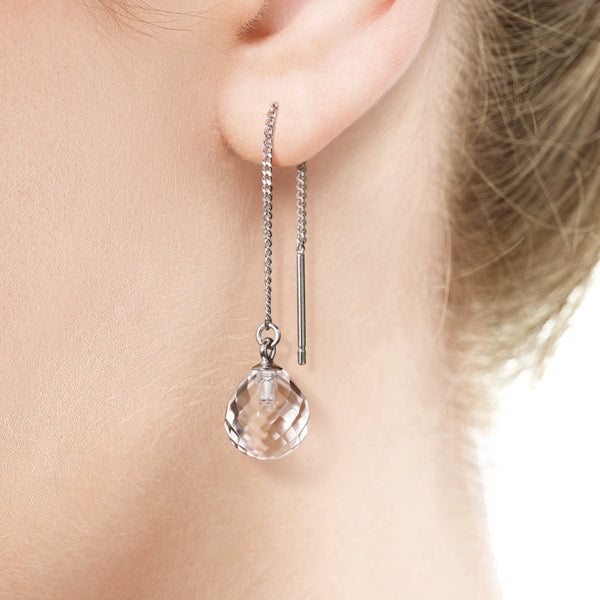 Sterling Silver & Natural Clear Crystal Long Drop Dangle Earrings. Length: 5.4cms - Franki Baker Jewellery