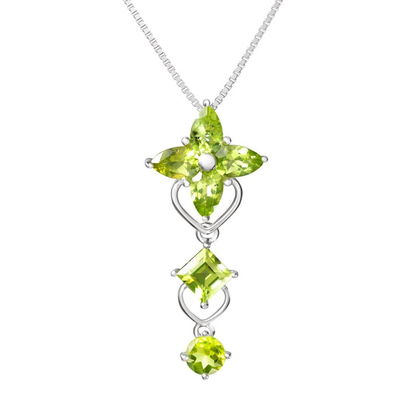 Sterling Silver Natural Peridot Gemstone Flower Pendant Necklace - Franki Baker Jewellery