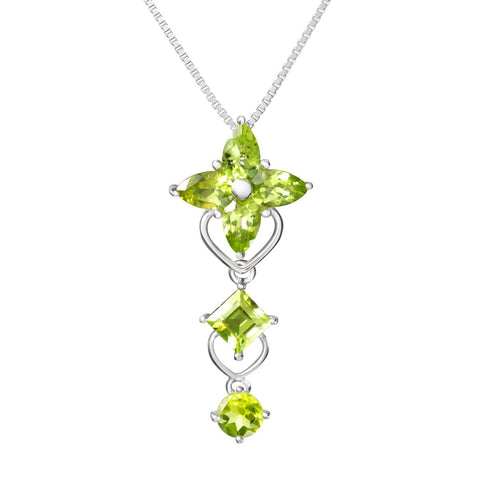Sterling Silver Natural Peridot Gemstone Flower Pendant Necklace - Franki Baker Jewellery