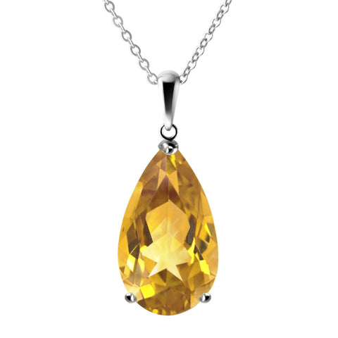 Sterling Silver & Pear Shaped Natural Citrine Gemstone Pendant Necklace. Chain length: 50cm. Pendant length with bale: 2cm