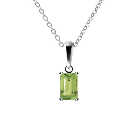 Sterling Silver Small & Dainty Baguette Cut Natural Peridot Gemstone Pendant Necklace Length: 50cm. Pendant Length with bale: 1.3cm
