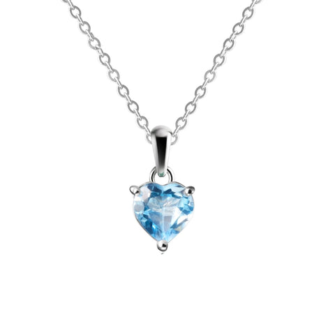 Sterling Silver Small & Dainty Heart Natural Swiss Blue Topaz Gemstone Pendant Necklace