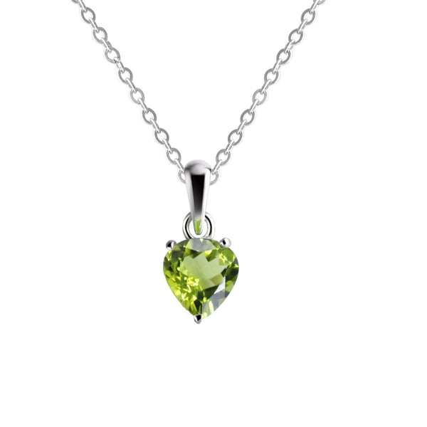 Sterling Silver Small & Dainty Heart Shaped Natural Peridot Gemstone Pendant Necklace Length: 50cm. Pendant Length: 1.2 cm