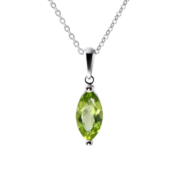 Sterling Silver Small Dainty Marquise Shape Natural Green Peridot Gemstone Pendant Necklace Length: 50cm. Pendant Length with bale: 1.7cm