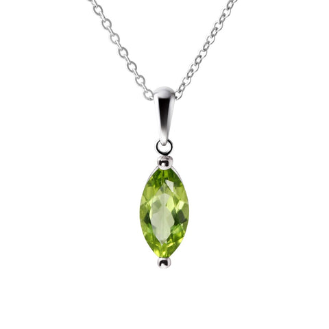 Sterling Silver Small Dainty Marquise Shape Natural Green Peridot Gemstone Pendant Necklace Length: 50cm. Pendant Length with bale: 1.7cm