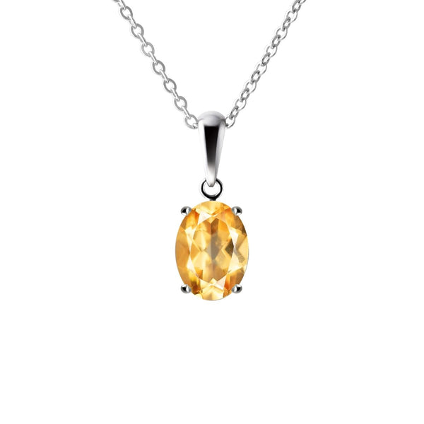 Sterling Silver Small & Dainty Oval Citrine Gemstone Pendant. Necklace Length: 50cm. Pendant Length with bale: 14mm