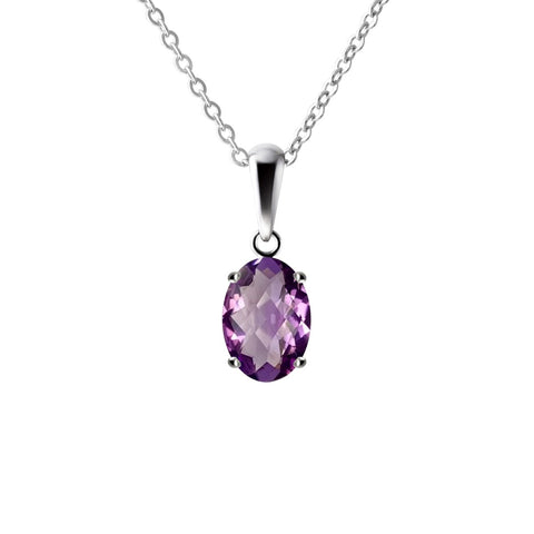 Sterling Silver Small & Dainty Oval Natural Amethyst Gemstone Pendant Necklace Length: 50cm. Pendant Length with bale: 1.5cm