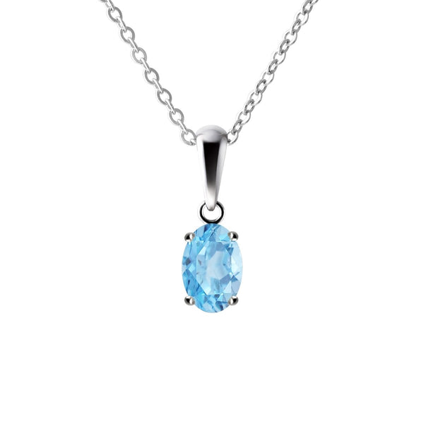 Sterling Silver Small & Dainty Oval Natural Swiss Blue Topaz Gemstone Pendant Necklace Length: 50cm. Pendant Length with bale :1.2 cm