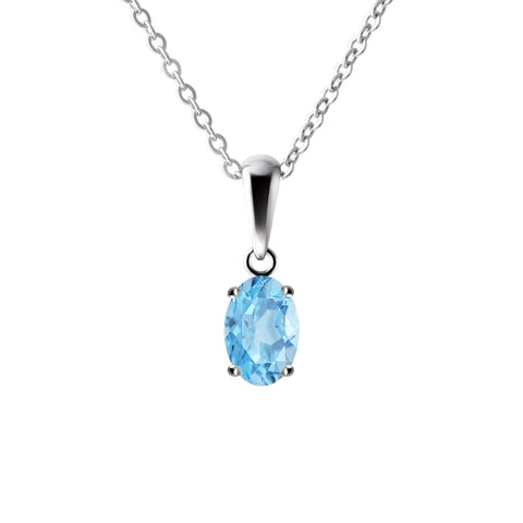 Sterling Silver Small & Dainty Oval Natural Swiss Blue Topaz Gemstone Pendant Necklace Length: 50cm. Pendant Length with bale :1.2 cm